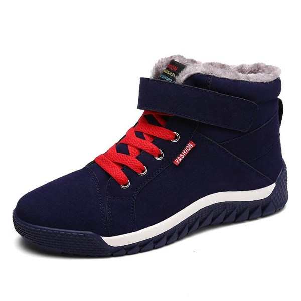 Men Fur Lined Winter Snow Boots High Top Warm Sneakers - Blue - CH12O75NH09