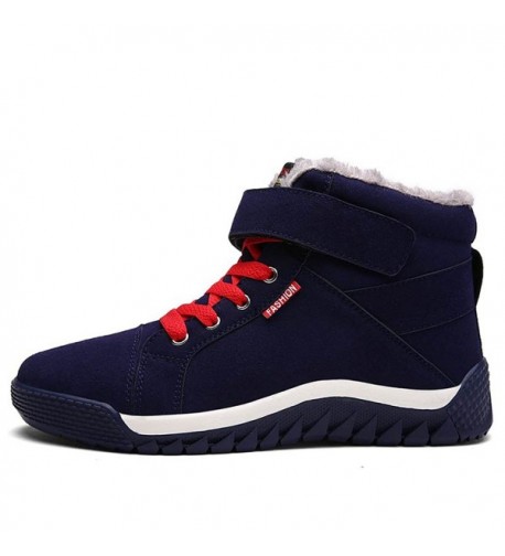 Men Fur Lined Winter Snow Boots High Top Warm Sneakers - Blue - CH12O75NH09