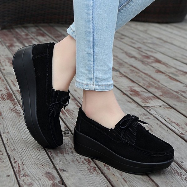 Women Platform Wedges Tassel Loafers Comfort Work Slip On Fringe Suede ...