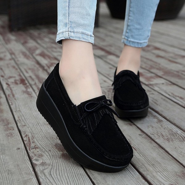 Women Platform Wedges Tassel Loafers Comfort Work Slip On Fringe Suede ...