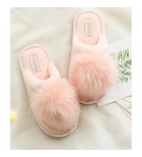 Women's Pink Plush Pom-pom Fuzzy Slippers Fluffy Slippers - CD188R5QQOM