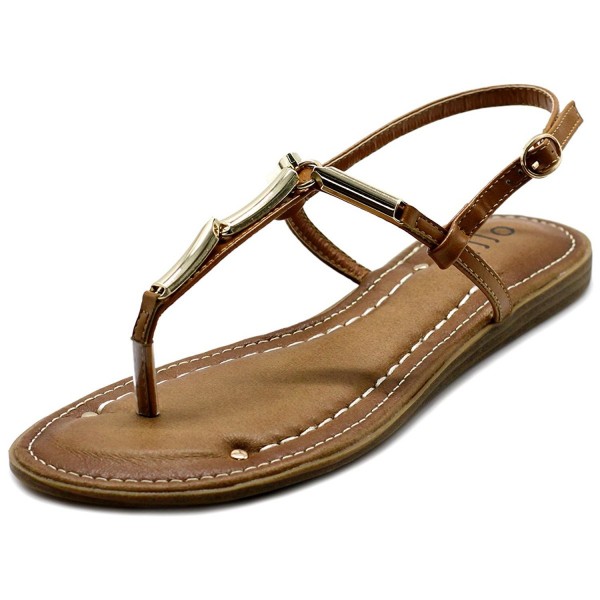 Women's Shoe Metallic T-Strap Comfort Zori Flat Sandal - Camel ...