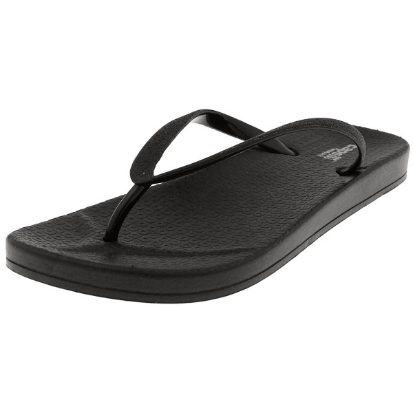 Ladies Fashion Flip Flops With Glitter Faux Leather - Black - CP182YWD06A