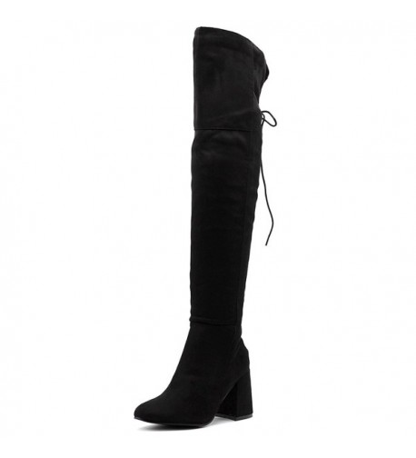 Women Shoe Faux Suede Back Lace-up Over The Knee Zip Up Long Boots ...