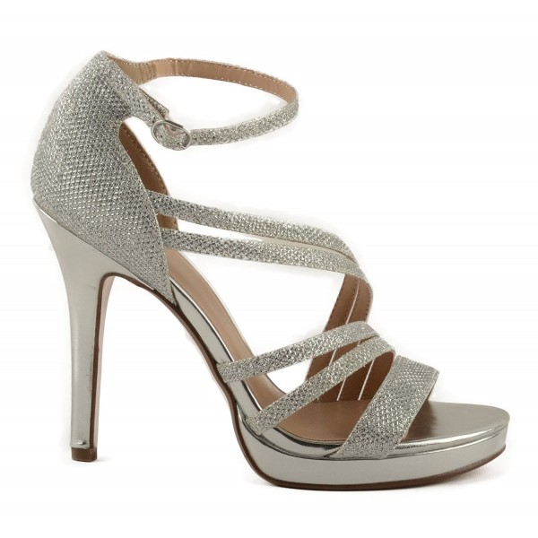 Women's Amoret Ruche Straps on High Heel Sandal w/ Ankle Strap - Silver ...