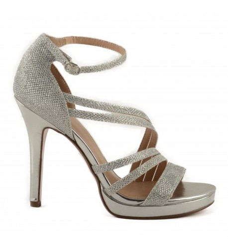 Women's Amoret Ruche Straps on High Heel Sandal w/ Ankle Strap - Silver ...