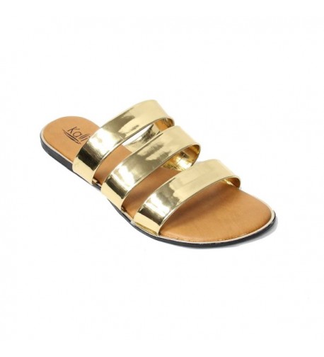 Women's Triple Strap Gladiator Slide Sandal - Gold - C718C9TQM8L