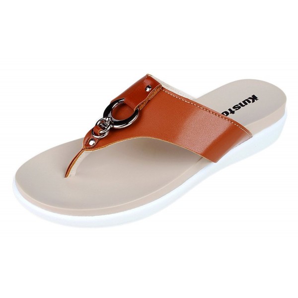 Women's Fashion Platform Slipper Flip Flops Thong Sandal Flats - Brown ...