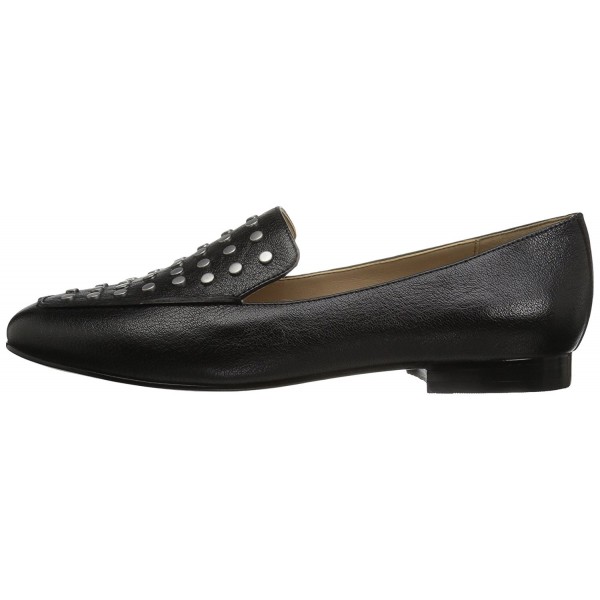 Women's Dakoda Silver Head Stud Loafer Flat - Black Leather - CI185L6TG0D