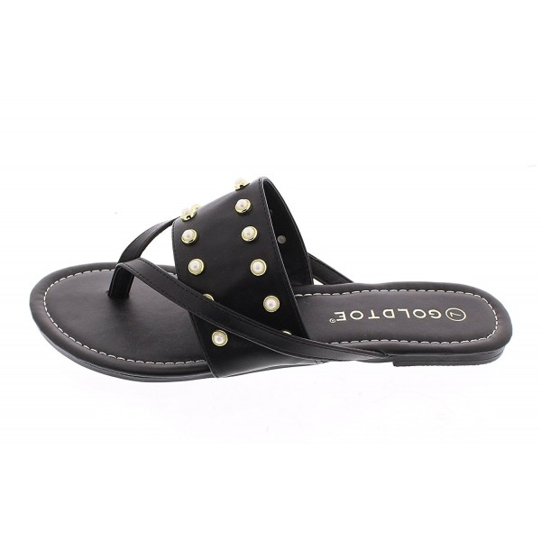 Women's Ozella Double Strap Wide Band Slide On Flat Pearl Studs Flip ...