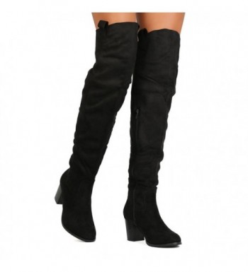 Womens Thigh High Boots Elastic Block Heel Over The Knee Boots Chunky ...