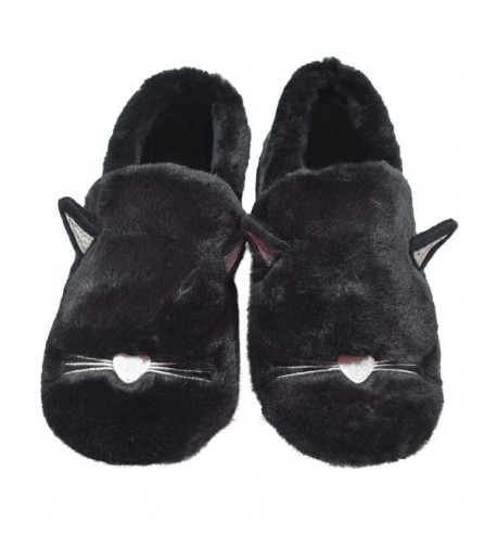 Women's Coral Velvet House Slippers Cute Embroidery Cat Non-Slip ...