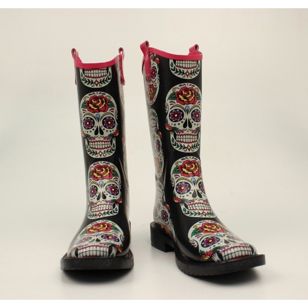 skull rain boots women's