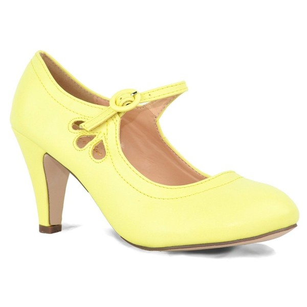 Chase Chloe Kimmy Women S Round Toe Pierced Mid Heel Mary Jane Style Dress Pumps Lemon Pu