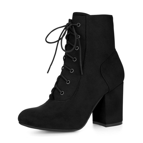 Women's Lace Up Chunky Heel Ankle Bootie - Black-3 3/8 Inches - C2185A9GO85