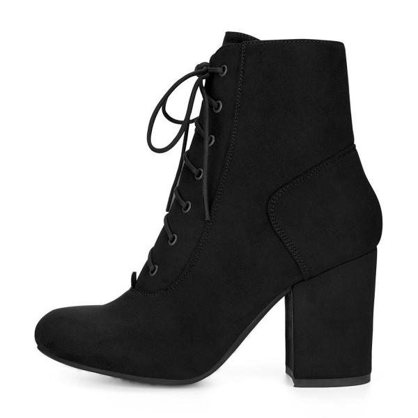 Women's Lace Up Chunky Heel Ankle Bootie - Black-3 3/8 Inches - C2185A9GO85