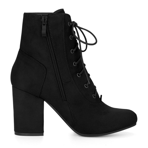 Women's Lace Up Chunky Heel Ankle Bootie - Black-3 3/8 Inches - C2185A9GO85