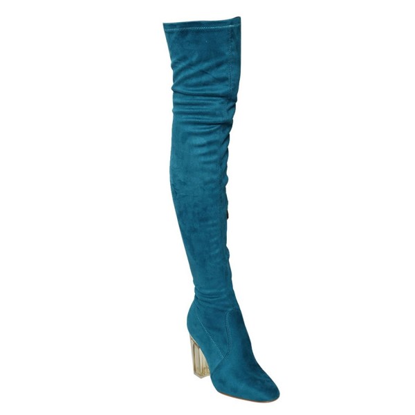 Fay-2 Over The Knee Stretch Glass Heel Thigh High Boots - Peacock Blue ...
