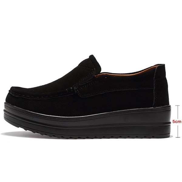 Women Platform Slip On Loafers Comfort Suede Moccasins Wide Low Top Wedge Shoes 329 Black 2271