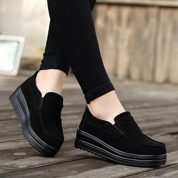 Women Platform Slip On Loafers Comfort Suede Moccasins Wide Low Top ...