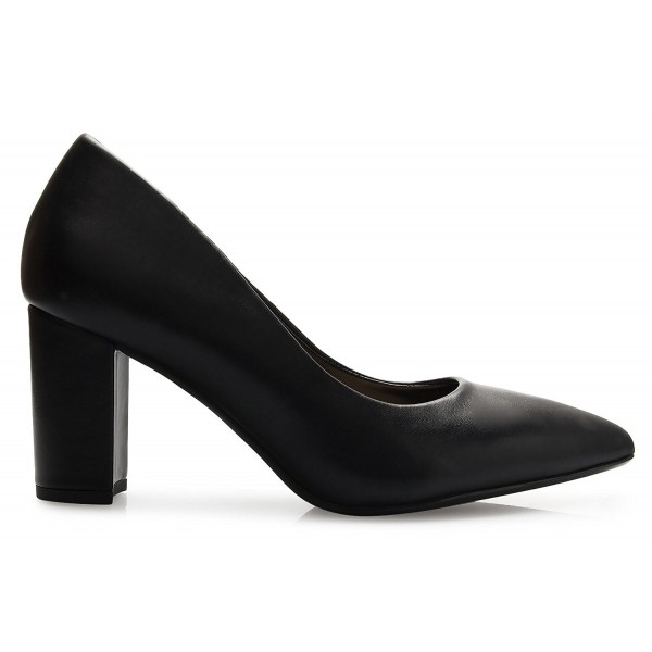 Women's Classic Basic Pointed Toe Elegant Block Mid Heel Pumps - Black ...