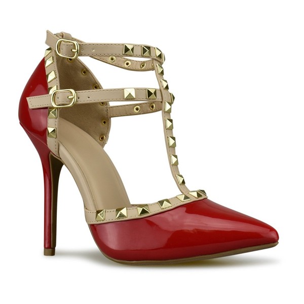 red pointed sandal heels