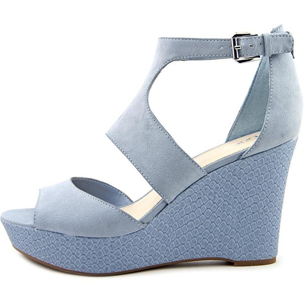 Sophie Women Open Toe Synthetic Wedge Sandal - Misty Blue - C617Y0D78X7