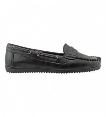 Lark-1 Women's Vegan Leather Moc-Top Slip-On Loafer Flats - Black ...