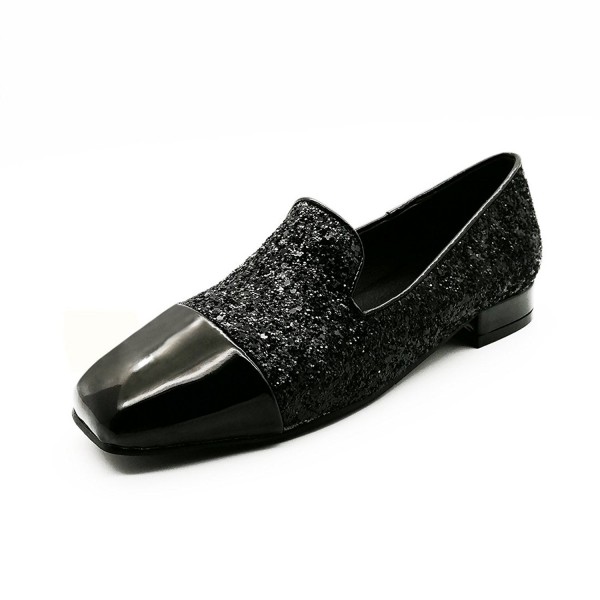 Women's Sparkle- Comfort- Square-Toe Loafers - Black - CD1802DD57U