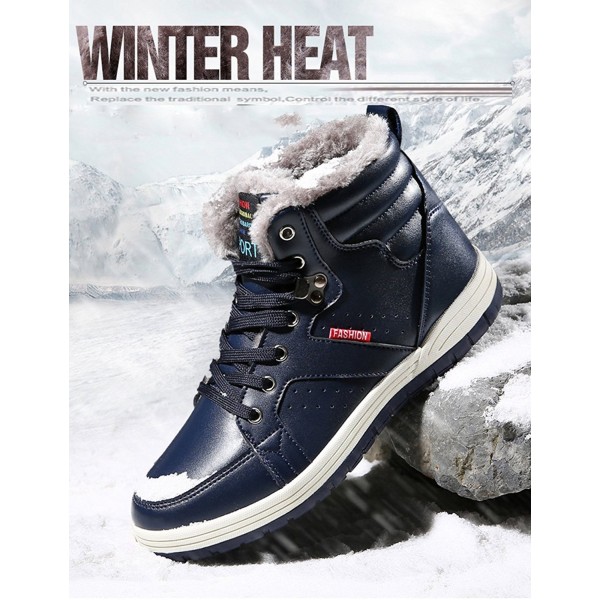 Mens PU Leather Snow Boots With Fully Fur Casual Ankle Sneakers For ...