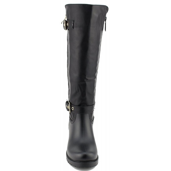 Women's Casual Zip Up Quilted Buckled Strap Knee High Riding Boots ...