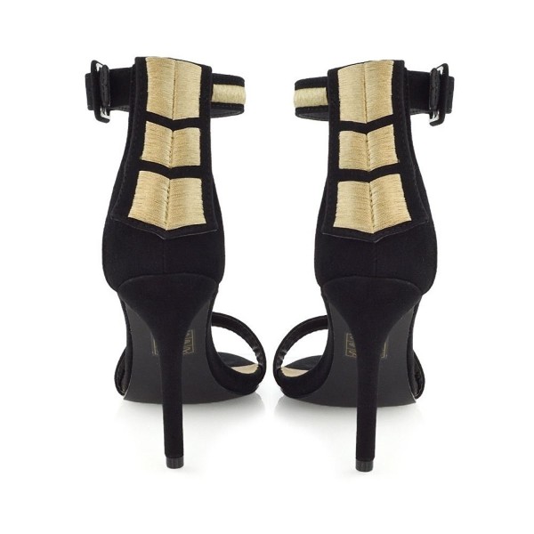 Womens Stiletto Open Toe Heels Thread Detail Party Sandals - Black Faux ...