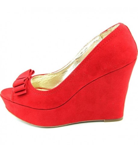 Womens Debbie Suede Peep Toe Wedge Pumps - Red - C712LWVQ1KF