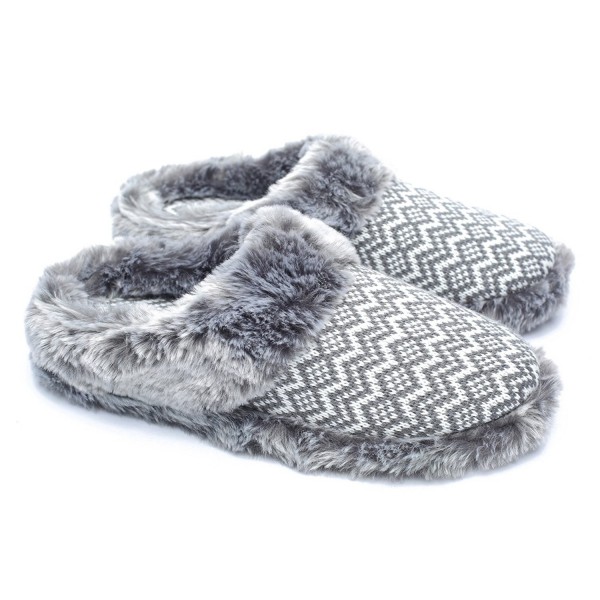 Womens Slippers-Cashmere Faux Fur Memory Foam House Slippers For Women -  White With Gray Stripe - CI12NEMWS1C