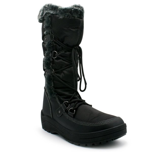 Women's Stitching Lace Up Mid-Calf Snow Boots - Premier Black - C8189NW26LU