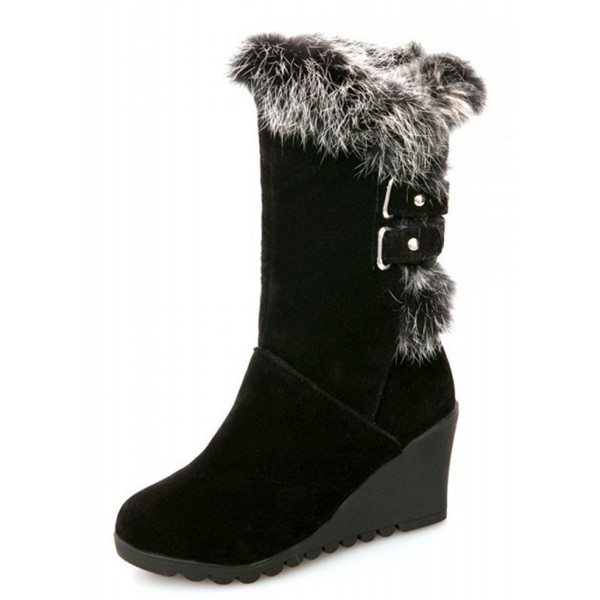 white fur wedge boots