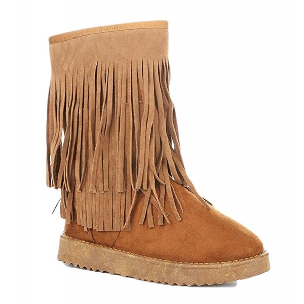 Womens Boots Winter Faux Fur Soft Snow Winter With Fringes Moccasin ...