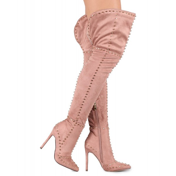 pink lace up thigh high boots
