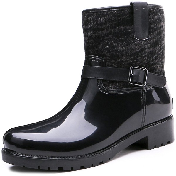 Strap Half Waterproof Rubber Women Rain Boot - Black - CI17YS0IYXC