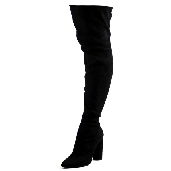 block heel stretch knee high boots
