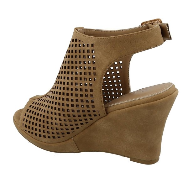 Women's Laser Cut Slingback Peep Toe Wedge Bootie Sandal - Tan ...