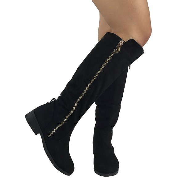Womens Fiorina Knee High Boots Soft Faux Suede Flat Heel With Side ...