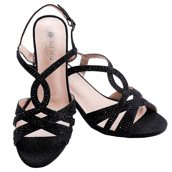 Women's Low Heel Dress Wedding Sandals Strappy Open Toe Sandal Black