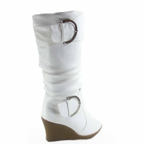 Pure-65 Women's Fashion Round Toe Slouch Buckle Wedge Mid Calf Boot ...