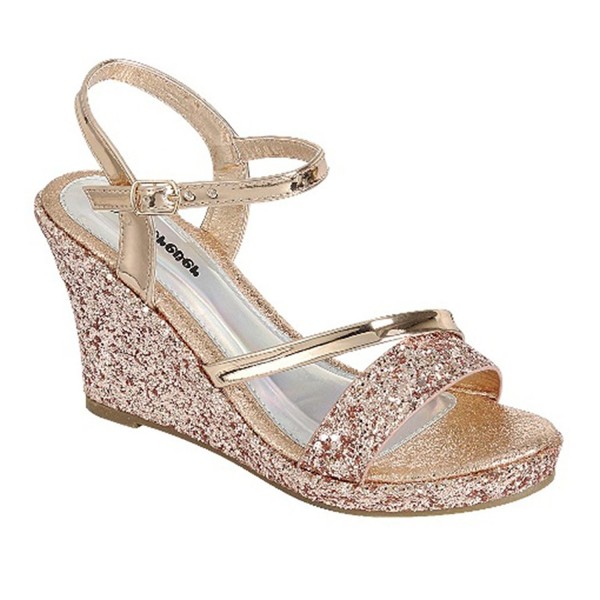 Fq54 Womens Glitter Ankle Strap Wrapped Wedge Heel Platform Sandals Rose Gold Ck180tqn8nw 7987