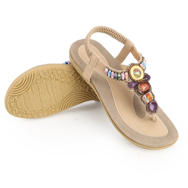 Women's Bohemian Thong Sandal Elastic Back Strap Clip Toe Flats Sandals ...