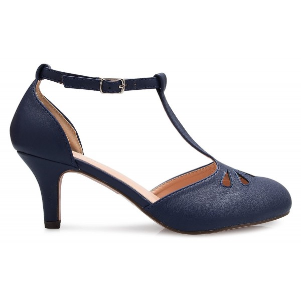 OLIVIA Womens Kitten Heels T Strap - Navy Pu - CE189YLHMON