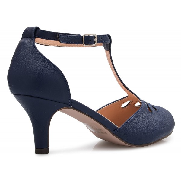 OLIVIA Womens Kitten Heels T Strap - Navy Pu - CE189YLHMON