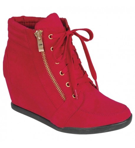 Women's Lace-Up Zipper Wedge Heel Fashion Sneaker - Red - CS17X67KZH3