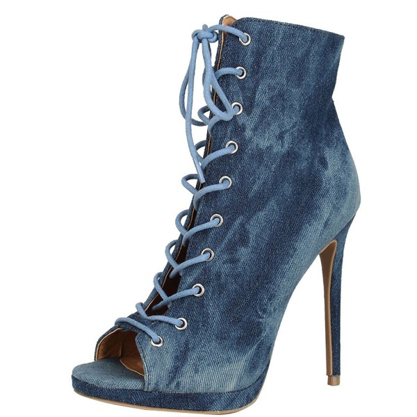 blue denim heels women's shoes